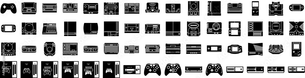 Set Of Console Icons Isolated Silhouette Solid Icon With Gaming, Play, Video, Joystick, Gamepad, Console, Entertainment Infographic Simple Vector Illustration Logo