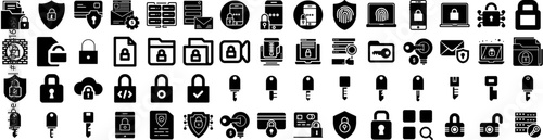 Set Of Encryption Icons Isolated Silhouette Solid Icon With Security, Data, Digital, Computer, Lock, Technology, Network Infographic Simple Vector Illustration Logo
