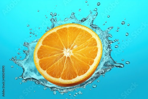 orange slice splashing in a water splash, Generative AI