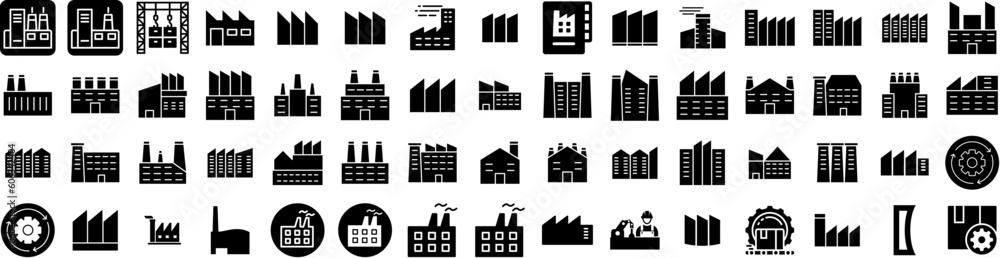 Set Of Manufacture Icons Isolated Silhouette Solid Icon With Industrial, Production, Industry, Engineering, Technology, Manufacturing, Factory Infographic Simple Vector Illustration Logo