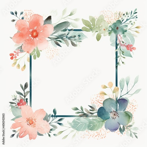Wreath  floral frame  watercolor flowers roses  Illustration hand painted. Isolated on white background. Perfectly for greeting card design. Generative Ai.