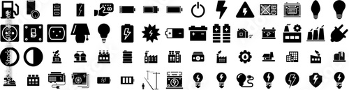 Fototapeta Naklejka Na Ścianę i Meble -  Set Of Power Icons Isolated Silhouette Solid Icon With Vector, Electric, Energy, Illustration, Electricity, Power, Station Infographic Simple Vector Illustration Logo