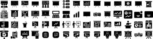 Set Of Presentation Icons Isolated Silhouette Solid Icon With Corporate, Background, Business, Graphic, Template, Presentation, Marketing Infographic Simple Vector Illustration Logo