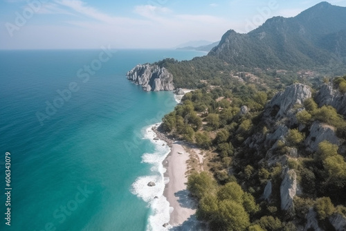 scenic view of a coast from high angle, summer travel destination