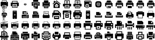 Set Of Printer Icons Isolated Silhouette Solid Icon With Print, Office, Technology, Document, Paper, Printer, Machine Infographic Simple Vector Illustration Logo