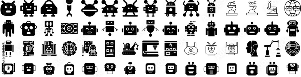 Set Of Robotic Icons Isolated Silhouette Solid Icon With Future, Technology, Robotic, Futuristic, Machine, Robot, Cyborg Infographic Simple Vector Illustration Logo Set Of Robotic Icons Isolated Silhouette Solid Icon With Future, Technology, Robotic, Futuristic, Machine, Robot, Cyborg Infographic Simple Vector Illustration Logo