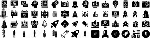 Set Of Rocket Icons Isolated Silhouette Solid Icon With Rocket, Launch, Future, Space, Science, Ship, Spaceship Infographic Simple Vector Illustration Logo