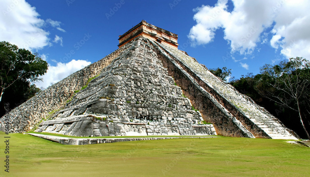 Mayan pyramid of Kukulcan El Castillo. Aztec pyramid. Generative AI Mayan pyramid of Kukulcan El Castillo. Aztec pyramid. Generative AI