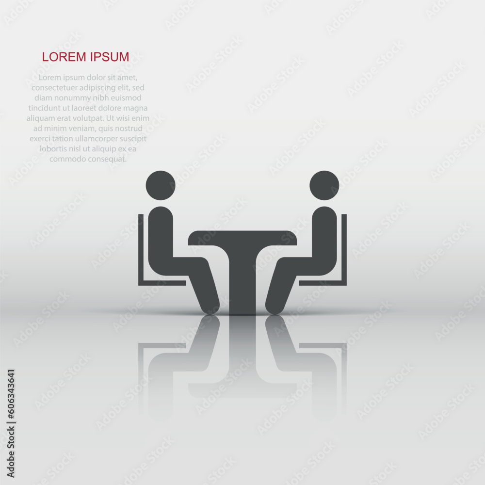 Business consulting icon in flat style. Two people with table vector illustration on white isolated background. Restaurant dialog business concept. Business consulting icon in flat style. Two people with table vector illustration on white isolated background. Restaurant dialog business concept.