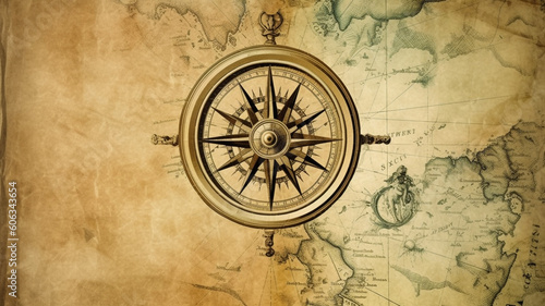Vintage compass background created using generative AI tools