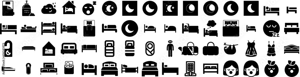 Set Of Sleeping Icons Isolated Silhouette Solid Icon With Night, Sleep, Bed, Bedroom, Dream, Young, Pillow Infographic Simple Vector Illustration Logo Set Of Sleeping Icons Isolated Silhouette Solid Icon With Night, Sleep, Bed, Bedroom, Dream, Young, Pillow Infographic Simple Vector Illustration Logo