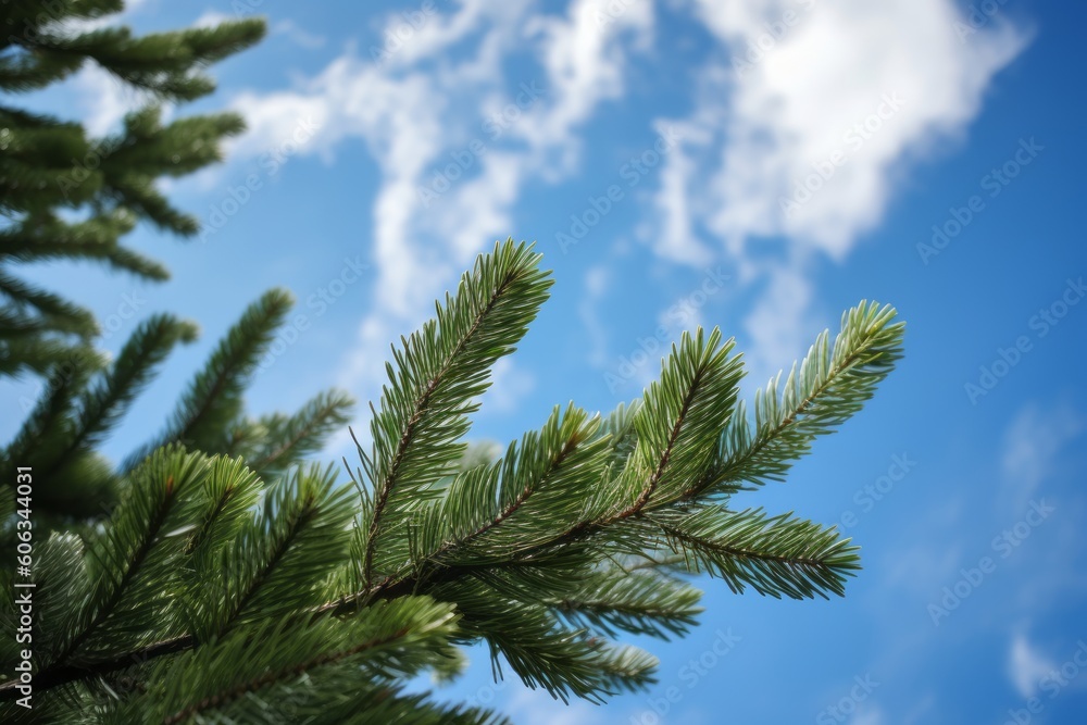 A pine tree with a blue sky in the background. Generative AI A pine tree with a blue sky in the background. Generative AI