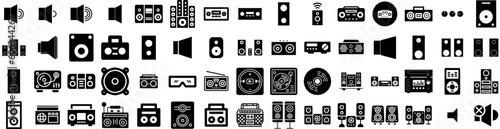 Set Of Stereo Icons Isolated Silhouette Solid Icon With Stereo, Music, Retro, Sound, Audio, Technology, Radio Infographic Simple Vector Illustration Logo