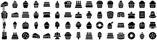 Set Of Sweet Icons Isolated Silhouette Solid Icon With Snack, Food, Candy, Sweet, Isolated, Dessert, Background Infographic Simple Vector Illustration Logo