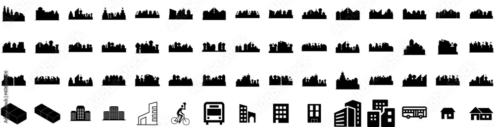 Set Of Urban Icons Isolated Silhouette Solid Icon With Background, Poster, Urban, Art, Grunge, Abstract, Modern Infographic Simple Vector Illustration Logo