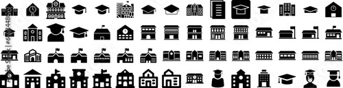Set Of University Icons Isolated Silhouette Solid Icon With Education, People, School, College, Learning, University, Student Infographic Simple Vector Illustration Logo
