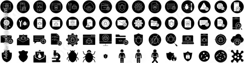Set Of Virus Icons Isolated Silhouette Solid Icon With Infection, Health, Virus, Medical, Illness, Corona, Flu Infographic Simple Vector Illustration Logo photo