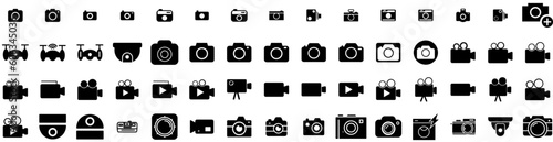 Set Of Camera Icons Isolated Silhouette Solid Icon With Photography, Camera, Digital, Lens, Illustration, Equipment, Photo Infographic Simple Vector Illustration Logo