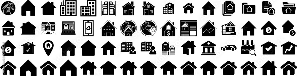 Set Of Estate Icons Isolated Silhouette Solid Icon With Investment, Home, Estate, Real, Property, House, Business Infographic Simple Vector Illustration Logo