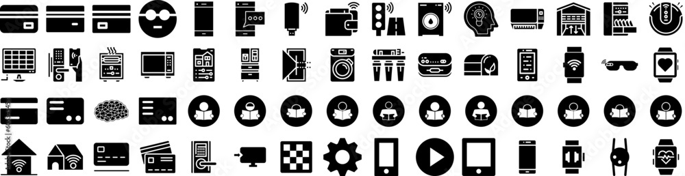 Set Of Smart Icons Isolated Silhouette Solid Icon With Modern, Icon, Wireless, Technology, Smart, Concept, Internet Infographic Simple Vector Illustration Logo