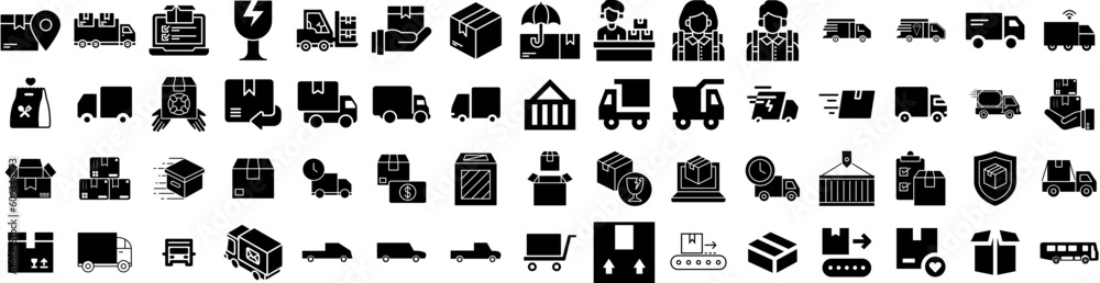 Set Of Delivery Icons Isolated Silhouette Solid Icon With Transport, Courier, Shipping, Fast, Delivery, Service, Order Infographic Simple Vector Illustration Logo Set Of Delivery Icons Isolated Silhouette Solid Icon With Transport, Courier, Shipping, Fast, Delivery, Service, Order Infographic Simple Vector Illustration Logo
