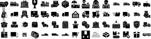 Set Of Delivery Icons Isolated Silhouette Solid Icon With Transport, Courier, Shipping, Fast, Delivery, Service, Order Infographic Simple Vector Illustration Logo