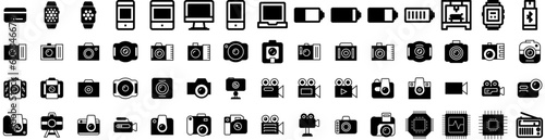Set Of Electronic Icons Isolated Silhouette Solid Icon With Equipment, Technology, Appliance, Computer, Electronic, Device, Digital Infographic Simple Vector Illustration Logo