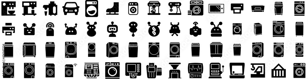 Set Of Machine Icons Isolated Silhouette Solid Icon With Machine, Laundry, Isolated, Equipment, Household, Background, Technology Infographic Simple Vector Illustration Logo Set Of Machine Icons Isolated Silhouette Solid Icon With Machine, Laundry, Isolated, Equipment, Household, Background, Technology Infographic Simple Vector Illustration Logo