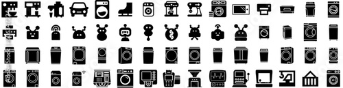 Set Of Machine Icons Isolated Silhouette Solid Icon With Machine, Laundry, Isolated, Equipment, Household, Background, Technology Infographic Simple Vector Illustration Logo photo