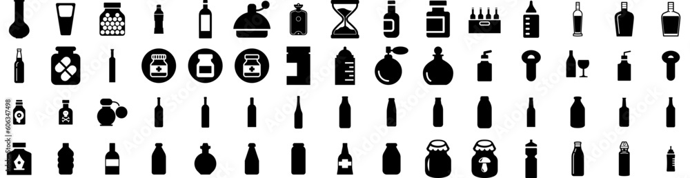 Set Of Bottle Icons Isolated Silhouette Solid Icon With White, Bottle, Drink, Container, Isolated, Vector, Design Infographic Simple Vector Illustration Logo Set Of Bottle Icons Isolated Silhouette Solid Icon With White, Bottle, Drink, Container, Isolated, Vector, Design Infographic Simple Vector Illustration Logo