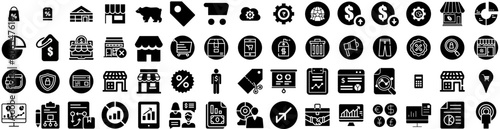 Set Of Market Icons Isolated Silhouette Solid Icon With Digital, Communication, Marketing, Technology, Business, Strategy, Media Infographic Simple Vector Illustration Logo