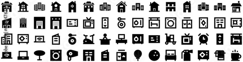 Set Of Hotel Icons Isolated Silhouette Solid Icon With Bed, Travel, Hotel, Service, Woman, Room, Vacation Infographic Simple Vector Illustration Logo