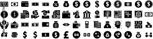 Set Of Money Icons Isolated Silhouette Solid Icon With Currency, Finance, Money, Business, Cash, Dollar, Payment Infographic Simple Vector Illustration Logo