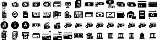 Fototapeta Naklejka Na Ścianę i Meble -  Set Of Payment Icons Isolated Silhouette Solid Icon With Finance, Phone, Mobile, Money, Smartphone, Payment, Business Infographic Simple Vector Illustration Logo