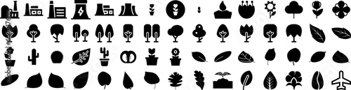 Set Of Plant Icons Isolated Silhouette Solid Icon With Tropical  Green  Garden  Foliage  Leaf  Plant  Decoration Infographic Simple Vector Illustration Logo