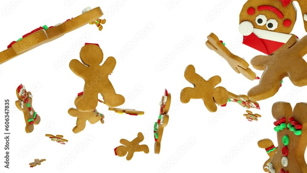 Christmas ginger bread flying with slow motion Christmas ginger bread flying with slow motion