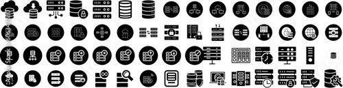 Set Of Database Icons Isolated Silhouette Solid Icon With Technology, Internet, Information, Computer, Storage, Business, Database Infographic Simple Vector Illustration Logo © Anthony