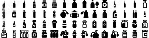 Set Of Bottle Icons Isolated Silhouette Solid Icon With White  Isolated  Drink  Vector  Design  Bottle  Container Infographic Simple Vector Illustration Logo