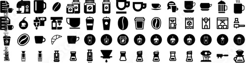 Set Of Coffee Icons Isolated Silhouette Solid Icon With Espresso  Beverage  Coffee  Drink  Cafe  Background  Black Infographic Simple Vector Illustration Logo