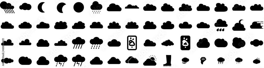 Set Of Weather Icons Isolated Silhouette Solid Icon With Forecast, Set, Sun, Weather, Cloud, Sky, Rain Infographic Simple Vector Illustration Logo Set Of Weather Icons Isolated Silhouette Solid Icon With Forecast, Set, Sun, Weather, Cloud, Sky, Rain Infographic Simple Vector Illustration Logo