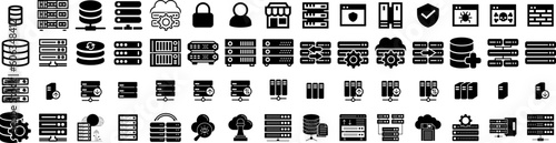 Set Of Server Icons Isolated Silhouette Solid Icon With Computer, Data, Server, Information, Internet, Technology, Network Infographic Simple Vector Illustration Logo