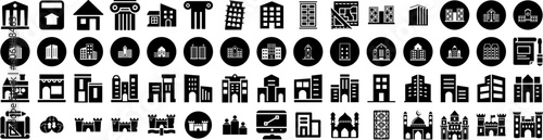 Set Of Architecture Icons Isolated Silhouette Solid Icon With Background, Structure, Modern, Architecture, Design, Building, Construction Infographic Simple Vector Illustration Logo