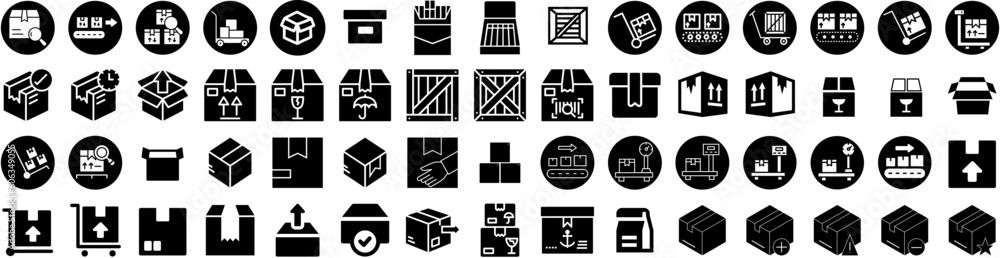 Set Of Package Icons Isolated Silhouette Solid Icon With Package, Vector, Box, Pack, Packaging, Set, Product Infographic Simple Vector Illustration Logo Set Of Package Icons Isolated Silhouette Solid Icon With Package, Vector, Box, Pack, Packaging, Set, Product Infographic Simple Vector Illustration Logo