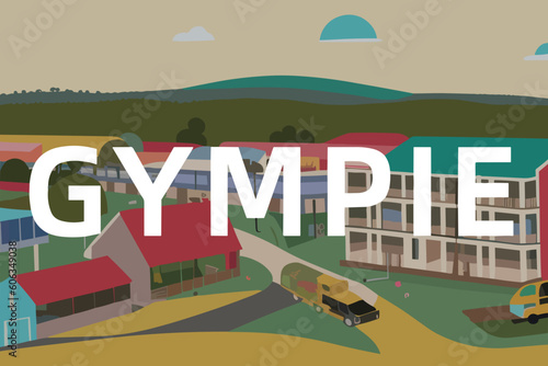 Gympie: Modern illustration of an Australian scene with the name Gympie in Queensland photo