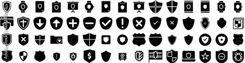Set Of Shield Icons Isolated Silhouette Solid Icon With Design, Sign, Symbol, Protect, Protection, Security, Shield Infographic Simple Vector Illustration Logo