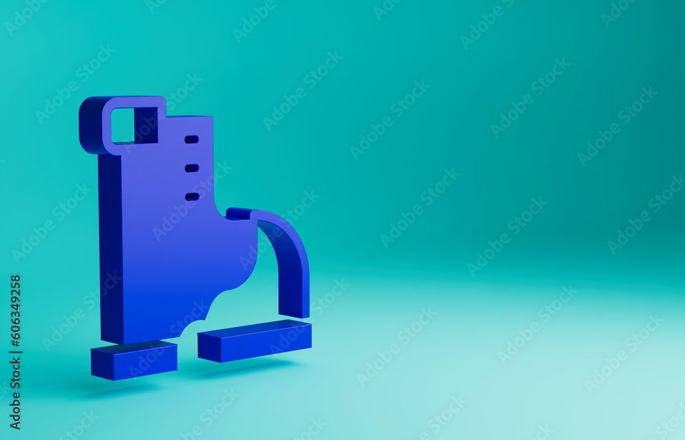 Obraz premium Blue Winter warm boot icon isolated on blue background. Waterproof rubber boot. Minimalism concept. 3D render illustration