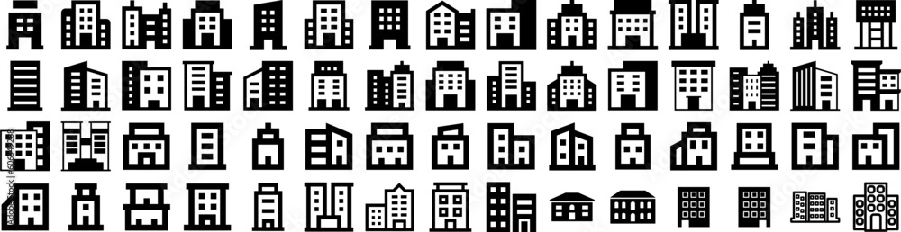 Set Of Apartments Icons Isolated Silhouette Solid Icon With Estate, Architecture, Home, Modern, House, Apartment, Residential Infographic Simple Vector Illustration Logo