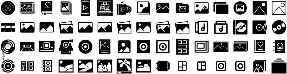 Set Of Album Icons Isolated Silhouette Solid Icon With Paper, Album, Retro, Old, Design, Template, Vintage Infographic Simple Vector Illustration Logo Set Of Album Icons Isolated Silhouette Solid Icon With Paper, Album, Retro, Old, Design, Template, Vintage Infographic Simple Vector Illustration Logo