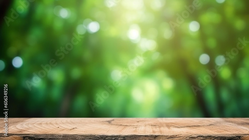 Wooden top with bokeh nature background