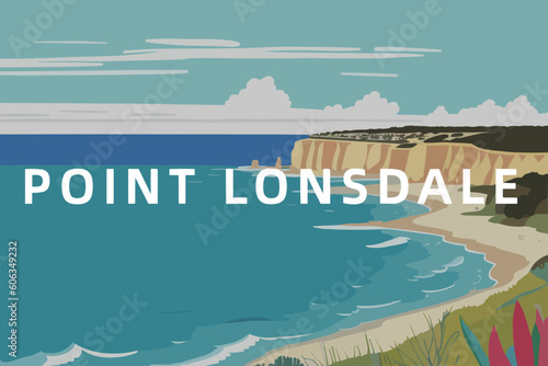 Point Lonsdale: Modern illustration of an Australian scene with the name Point Lonsdale in Victoria photo